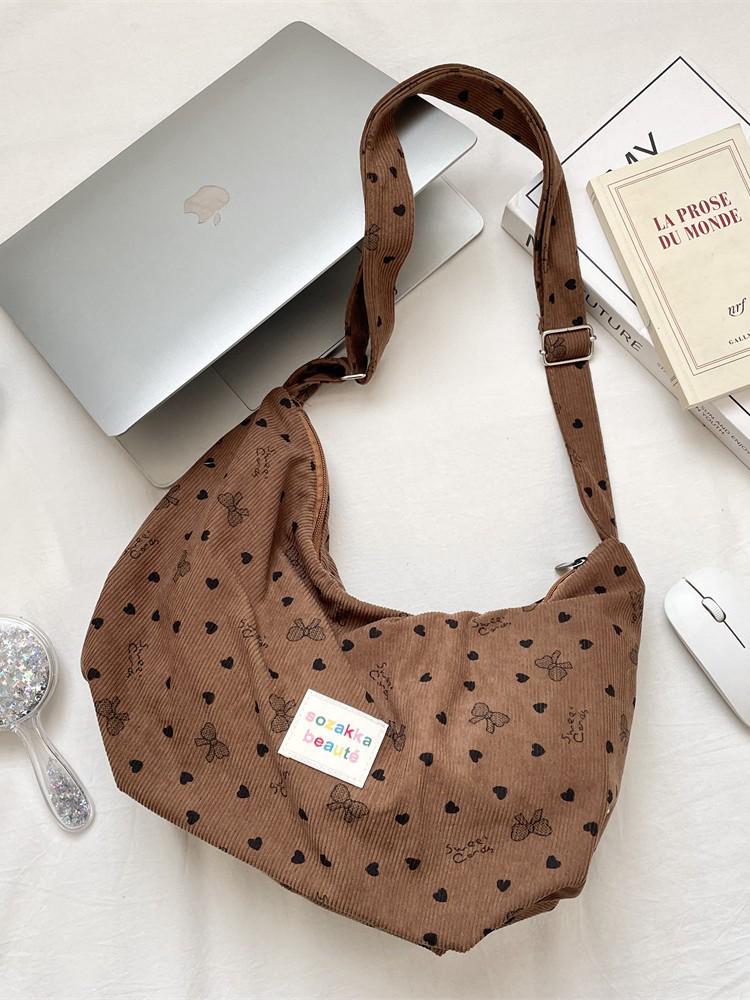 6225 Korean Style Corduroy Bow Crossbody Canvas Bag - Single Shoulder, Early Spring Edition