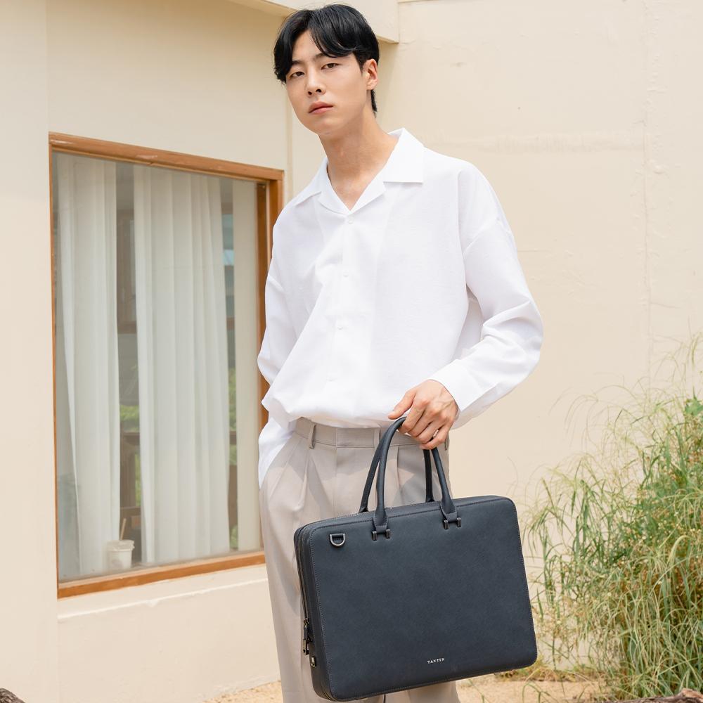 Tantin Noble Briefcase Cowhide Document Bag T13807 Navy