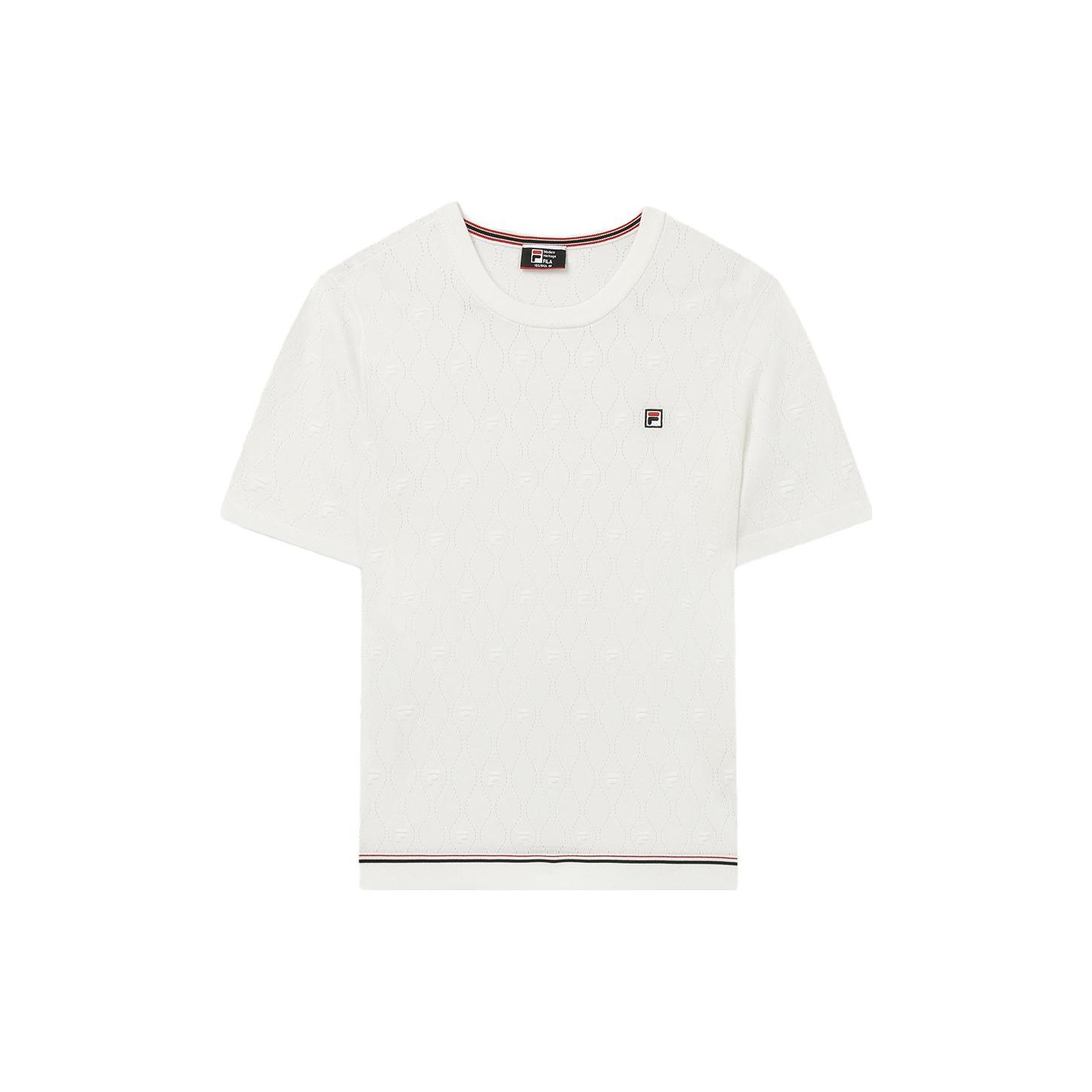 

FILA вышитый логотип повседневный короткий рукав трикотажный топ женский белый F11W331402F-WT S