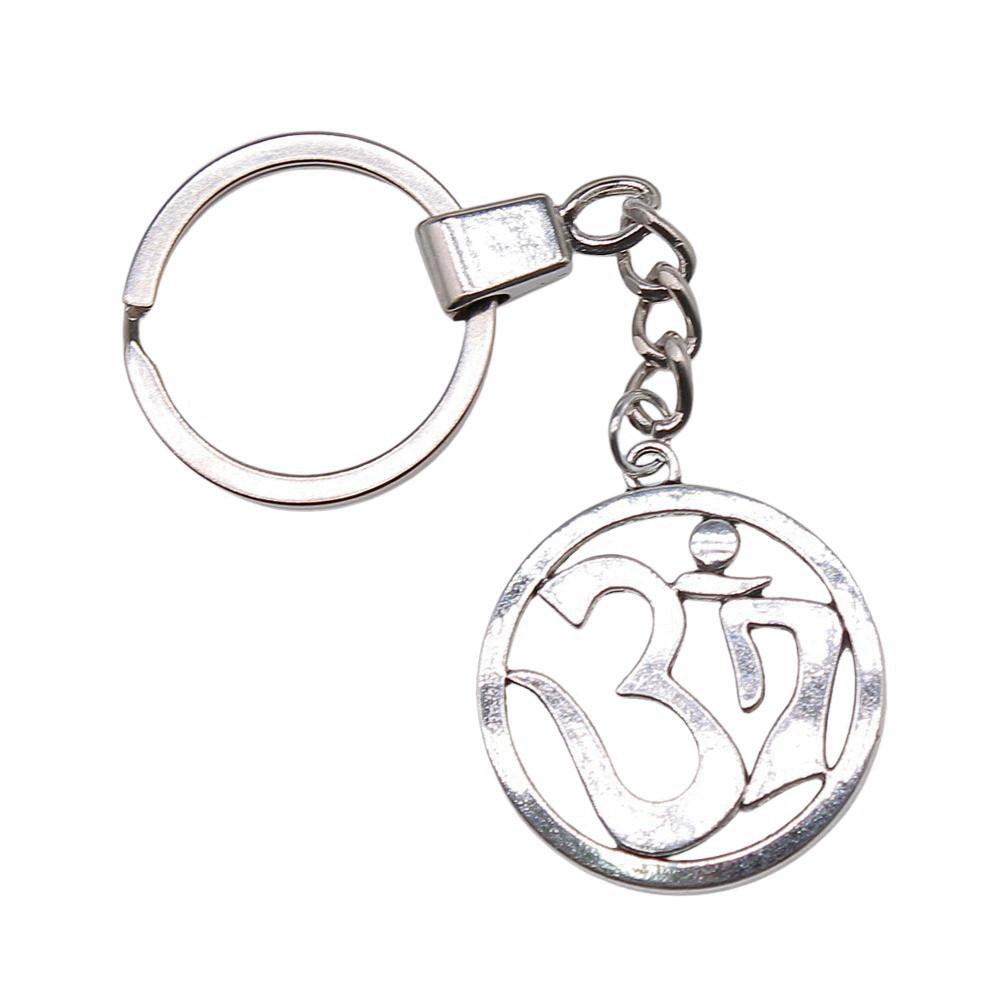 OM Symbol Letter Keychain Tags Yoga Themed Charm Key Holder 30mm Ring