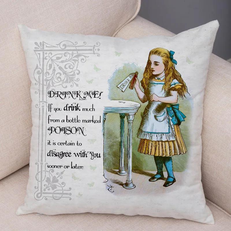 Alice In Wonderland Cushion Cover Cute Rabbit Cat Printed Sofa Pillow Vintage Home Decorative Pillow Case for Children Room