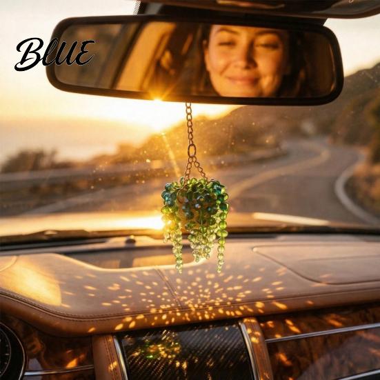 Beaded Sun Catcher Charm Faux Suncatcher Green Artificial Handmade Terracotta Plants Car Crystal Hanging Plant with Beads for Rearview