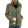 Stand Collar Long Sleeves Pockets Zipper Closure Fluffy Coat Women Autumn Winter