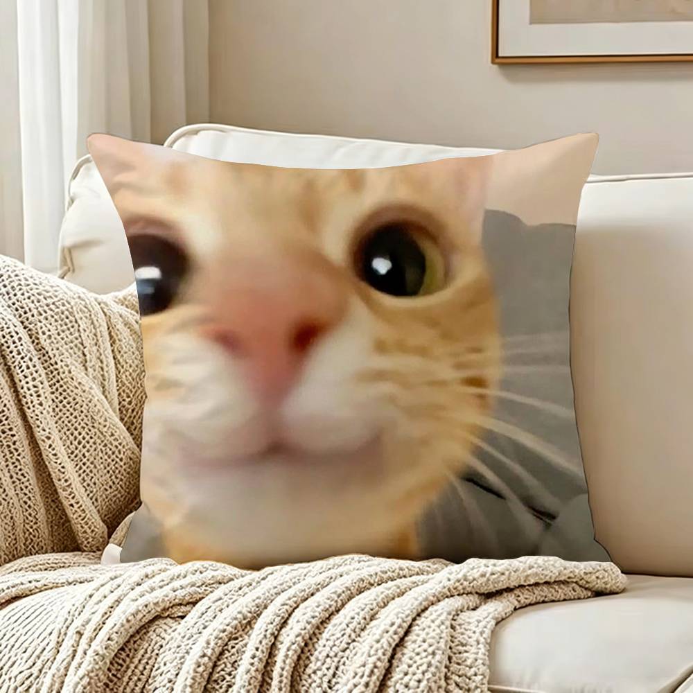 Cute Cat Thousand Yard Stare Meme Pillow Case Living Room Sofa Cushion Cover Suitable For Home Bedroom Room Decoration