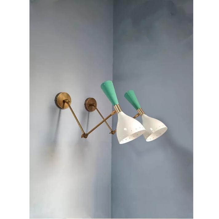 Pair of 1950's Mid Century Brass Italian Diabolo Wall Sconce Light Raw Brass