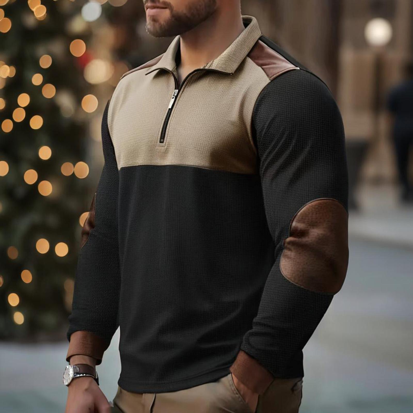 Men s Color,Blocked Button Lapel Long Sleeve Top Men s Casual Fashion Long Sleeve Top S чёрный