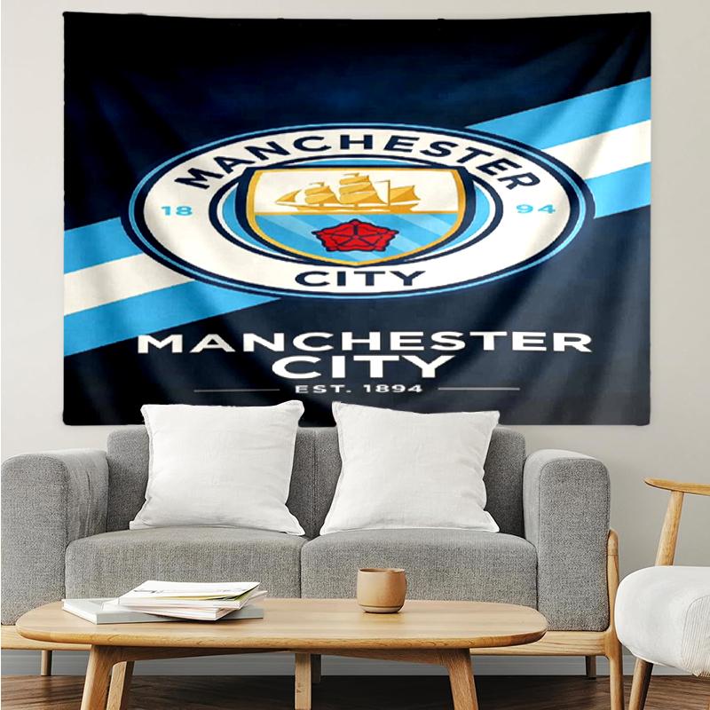 Manchester City Print Tapestry, Backdrop, Easy Setup, Ideal for Bedroom, Office & Living Room, with Aesthetic Wall Hanging Decor.