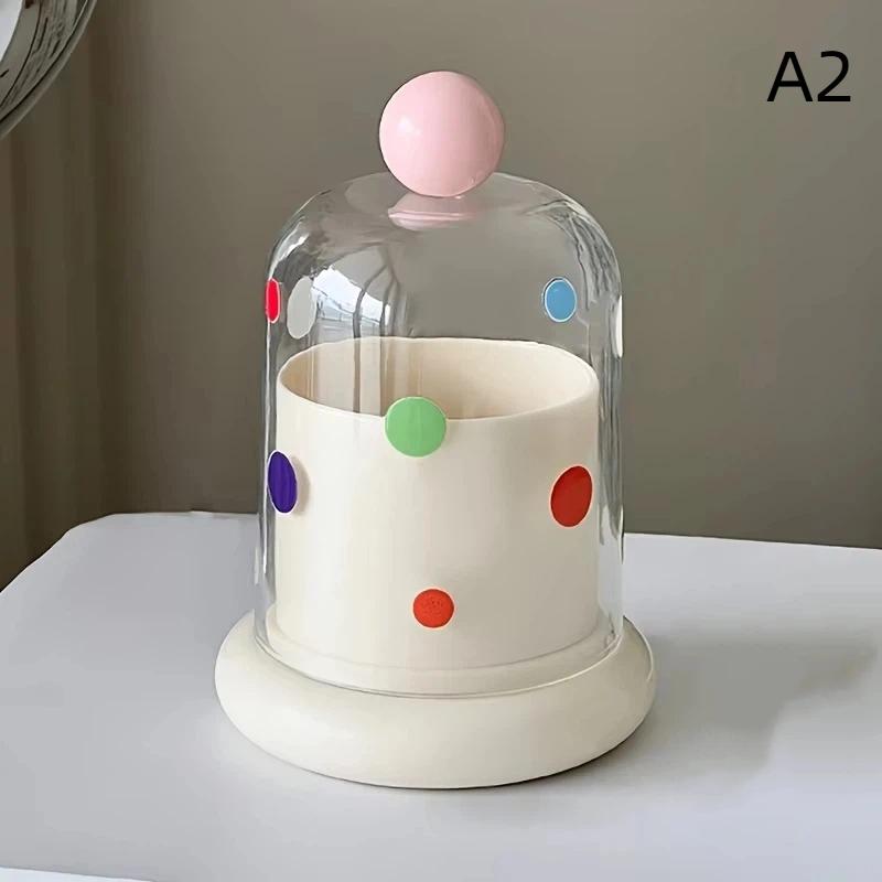 1Pcs Multifunctional Cotton Swab Toothpick Polka Dot Storage Box With Dustproof Clear Cover For Bathroom