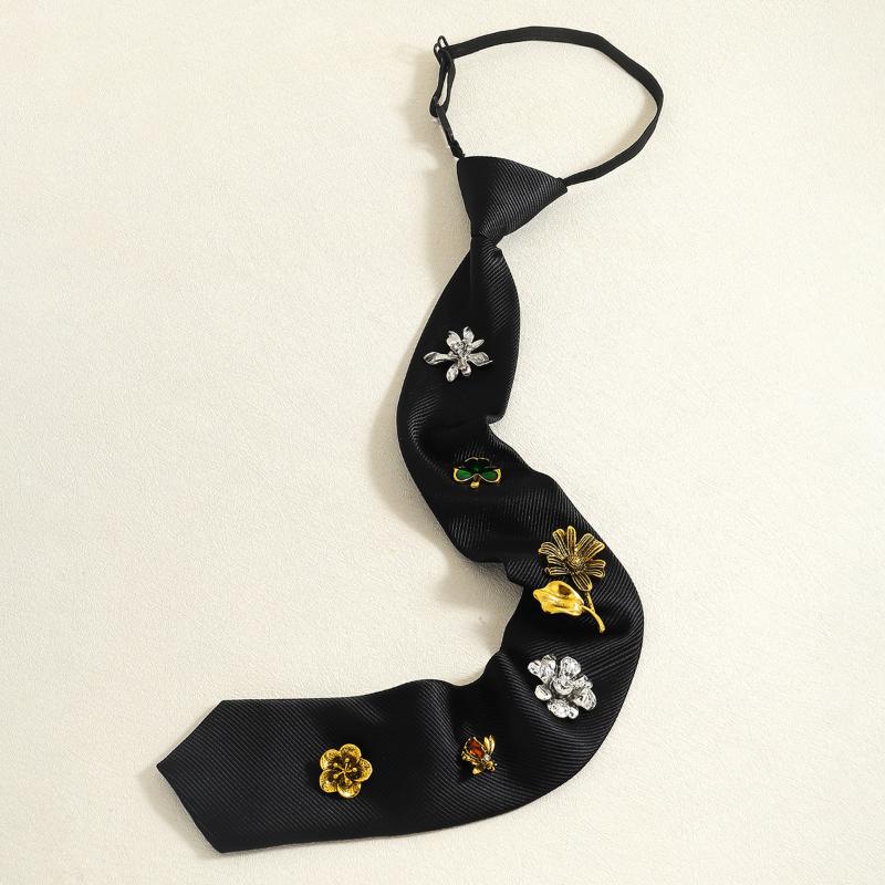 Korean Flower Tie Black Bee Necktie Insect Academic Style Decoration Shirt Tie Jk Uniform Decoration