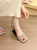 Delicate Ernie! Temperament square head rhinestone with two words, wearing slope heel sandals for women's 2025 summer open-toed sandals