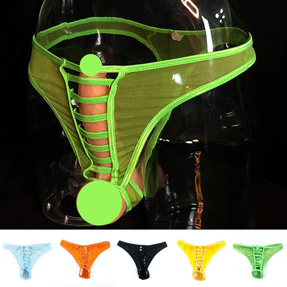 Vysoce kvalitní pánské spodní prádlo Sexy síťované kalhotky s otevřeným rozkrokem Tanga T-Back G-String