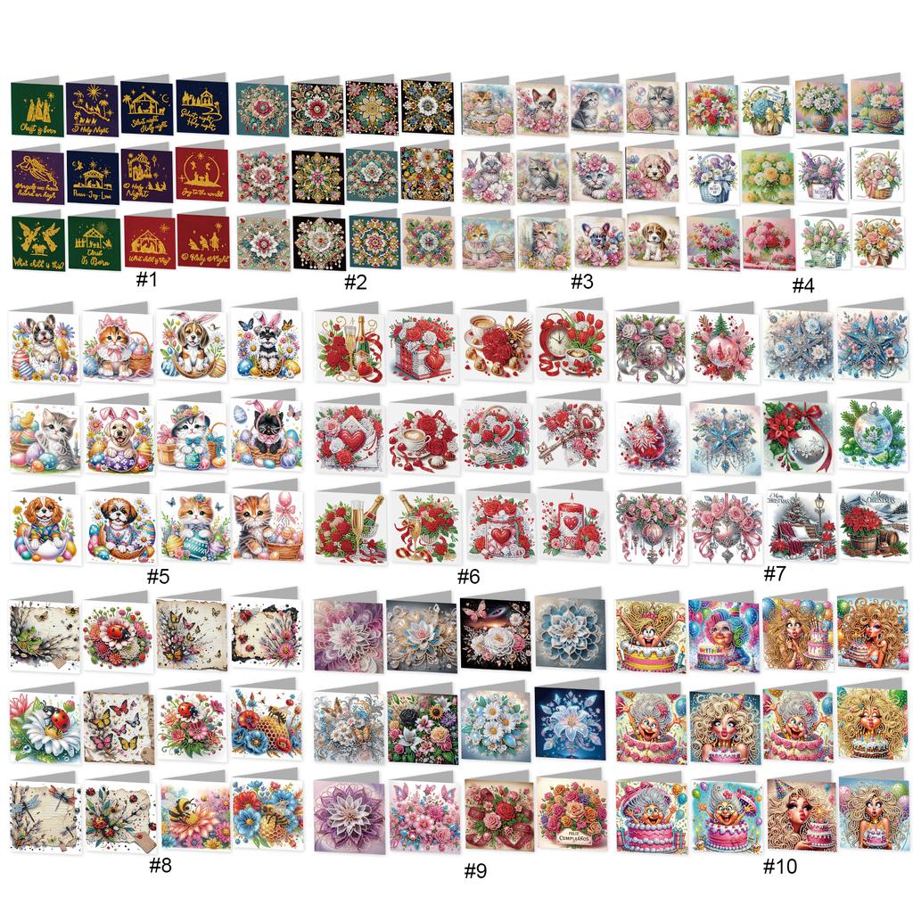 12PCS Flower Theme DIY Diamond Painting Greeting Card Set with Envelope Diamond Art Handmade Cards Congratulations Cards & Gifts