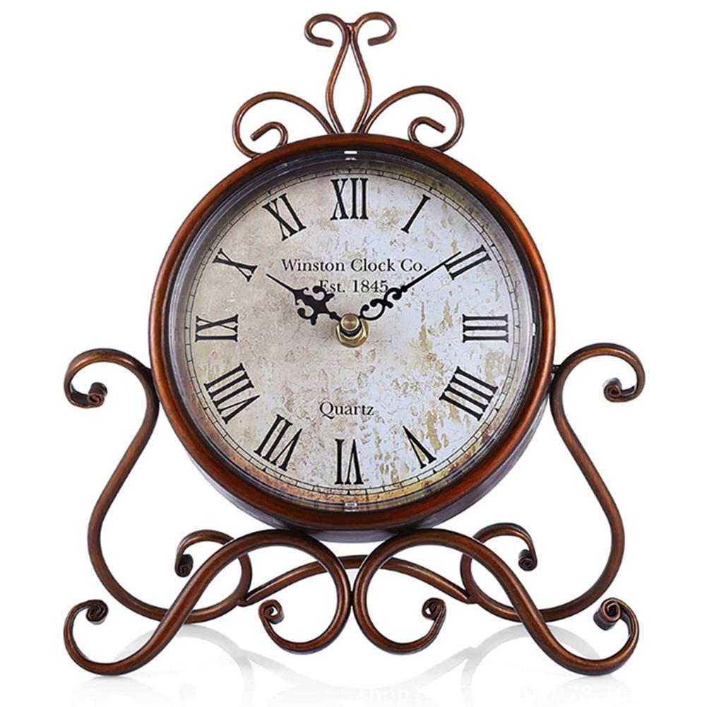 A20F-Vintage Table Clock Antique Mantel Clock Battery Operated Non-Ticking Retro Clock Small Desk Clock For Home