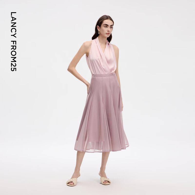 LANCY Glossy A-Line Mesh Mini Skirt