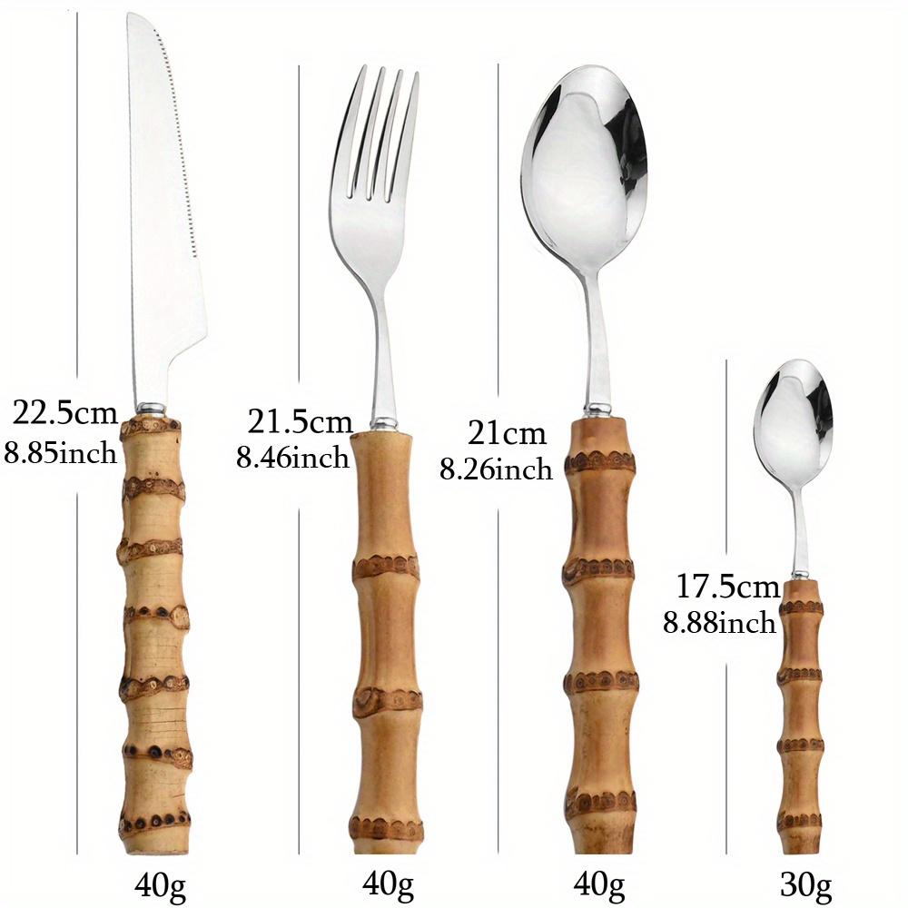 24Pcs Creative Dinnerware Sets Bamboo Handle Stainless Steel Flatware Set Knife Fork Spoon Tableware Set Luxury Cutlery Rack