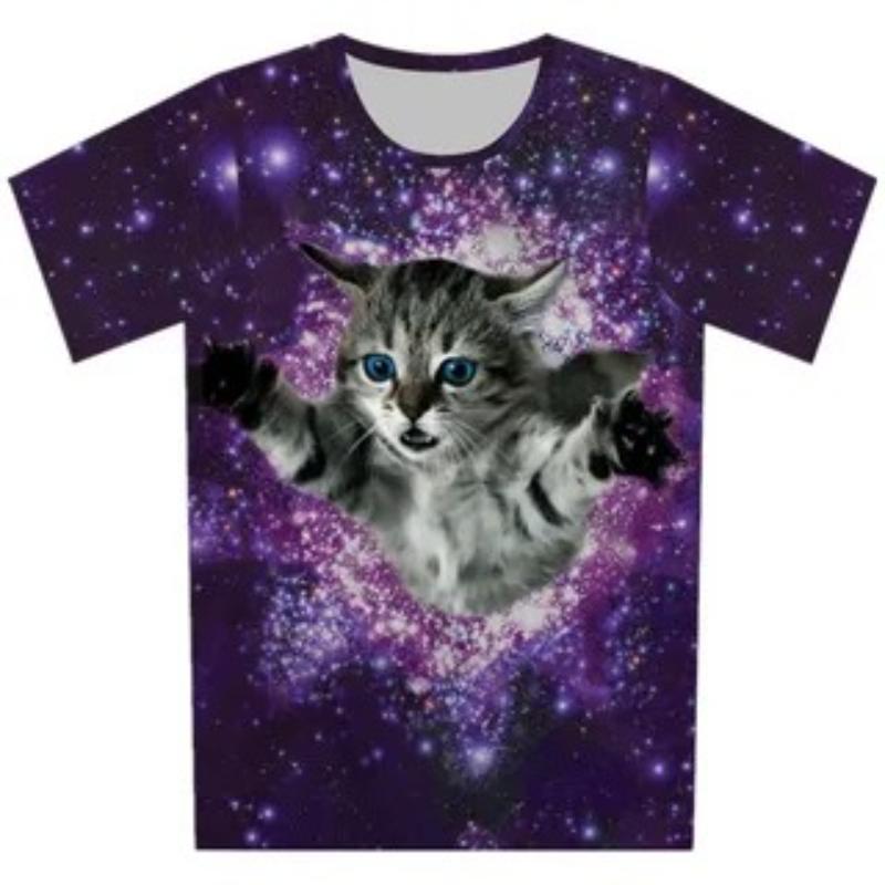 Children's Cartoon Kitten Print Cute Multi-color T-shirts Girls Fashionable Soft Comfortable T-shirt