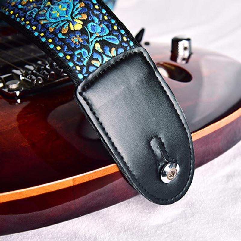 Weaving PU Leather Ends Guitar Strap, Soft Adjustable Comfortable Cotton Acoustic Guitar Strap for Electric Guitar Bass