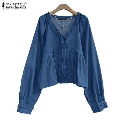 Womens V-Neck Long Sleeve Loose Casual Blouse