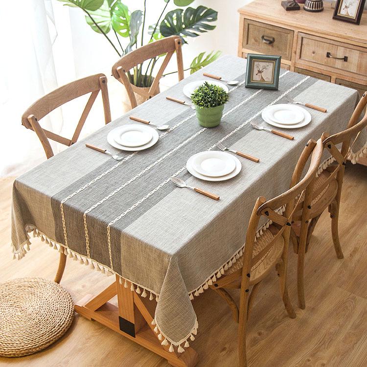 Waterproof Jacquard Imitation Cotton And Linen Embroidery Fringed Tablecloth Lace Geometric Rectangular Dining Table Coffee Table Tablecloth