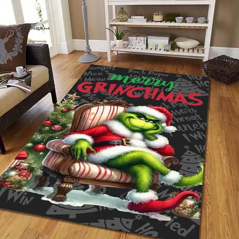Křišťálový sametový koberec ve vánočním stylu Grinch, měkký protiskluzový křišťálový sametový koberec pro obývací pokoj, ložnici, domácí dekoraci