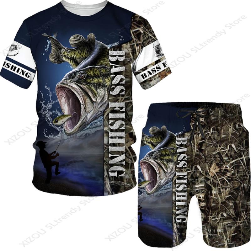 Letná móda Pánske Pike Fishing 3D celoplošné maskáčové tričko a šortky Tepláková súprava Unisex Ležérne Športové oblečenie Tričká/Šortky/Súprava