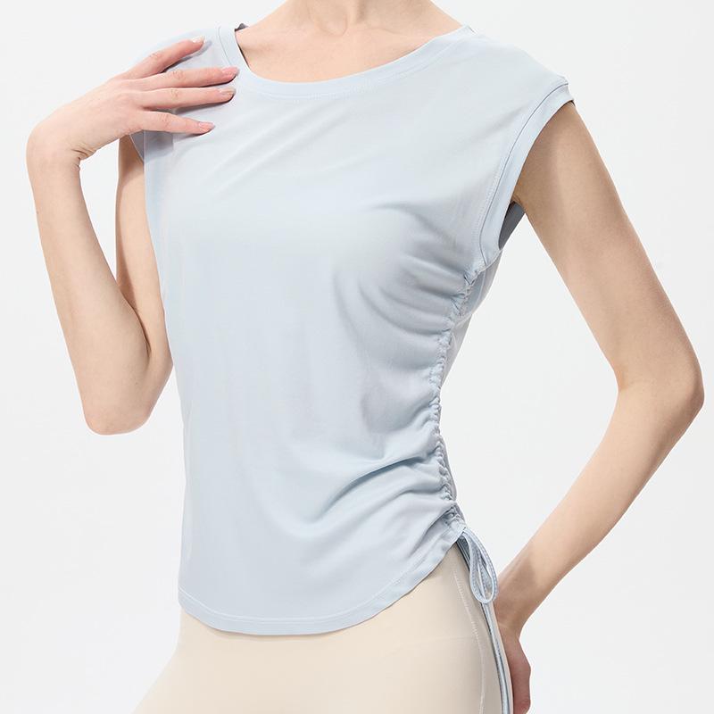 Women's Quick-Dry Slimming Sleeveless Tank Top with Side Drawstring for Running, Fitness, and Yoga