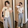 2025 Korean Style Women's Hooded T-Shirt & Wide-Leg Pants Set