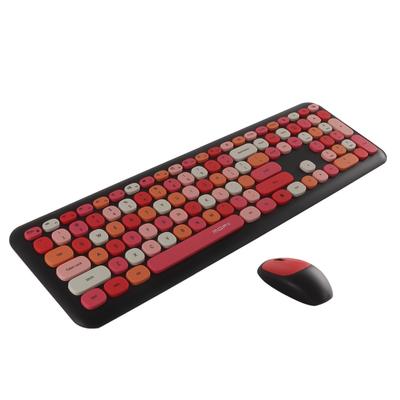 Wireless Keyboard and Mouse 110 Stylish Retro Design with Cute Round US USB Suitable for Compatible with Windows Windows Windows and Windows Red Set,