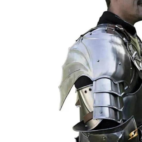 Medieval Shoulder Armor Pauldrons  Knight's Steel And Leather  LARP Pauldrons Gorget  Halloween Costume