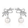 Damen Ohrringe 925 Silber Schmuck mit Perle Zirkon Edelstein Mode Schleifenknoten Form Hängeohrringe für Hochzeitsfeier Geschenk