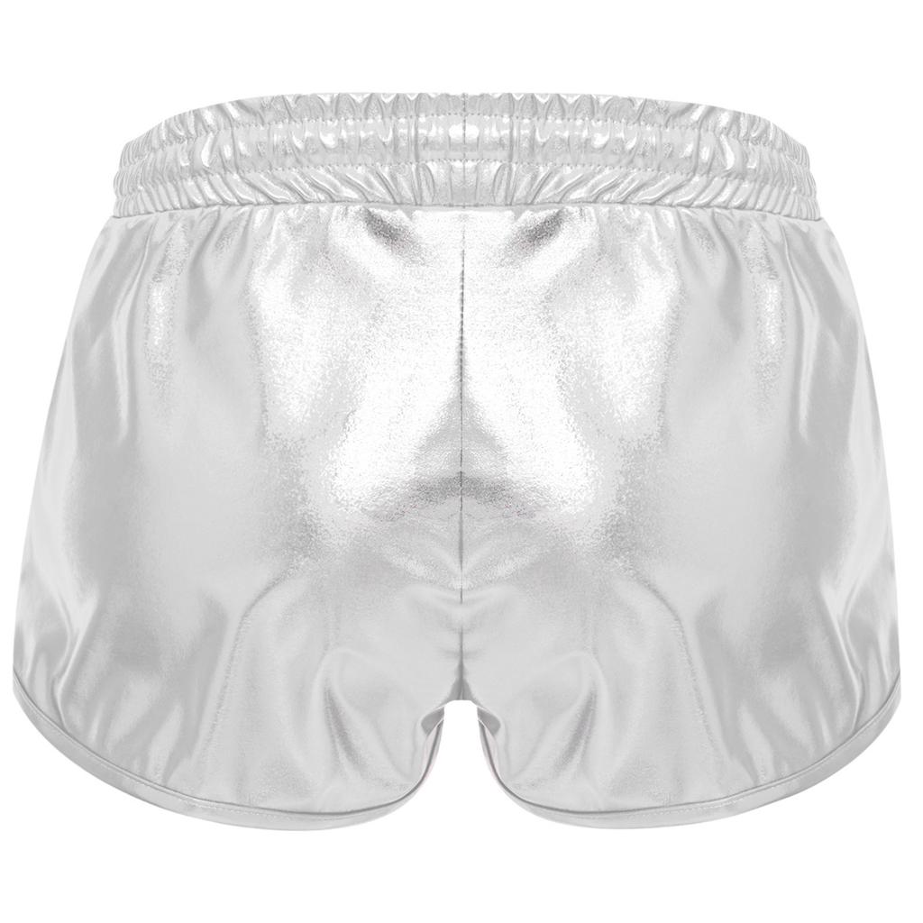 Meisjes Metallic Korte Broek Trekkoord Elastische Tailleband Glanzende Hotpants Dans Bodems Zakken Sportkorte Broek