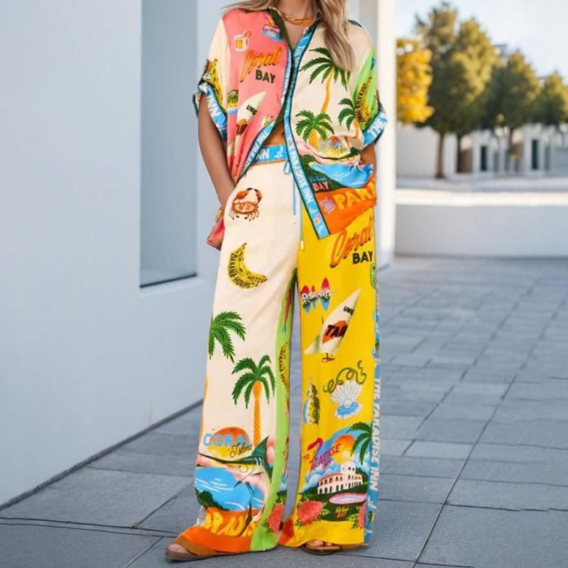 Clothes Women s Casual Suit Temperament Printed Loose Shirt Trousers Fashionable S