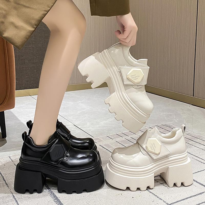Fashion 10cm Synthetic Leather Comfy Platform Wedge Pumps Chunky Sneaker High Brand Spring Autumn Casual Shoe British Style Chunky Shoes