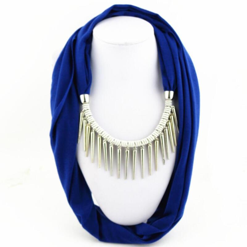 Stylish Fashion Scarf Necklace with Metal Spike Pendant – Elegant Infinity Scarf for Women, Boho Chic Statement Accessory