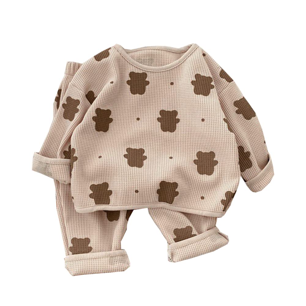 

Jaydyequ Baby Long Sleeve Loungewear Mesh and Bear Kids Gift Girls Pajamas, Set, 100cm, Print, Khaki, Spring/Autumn Clothes,