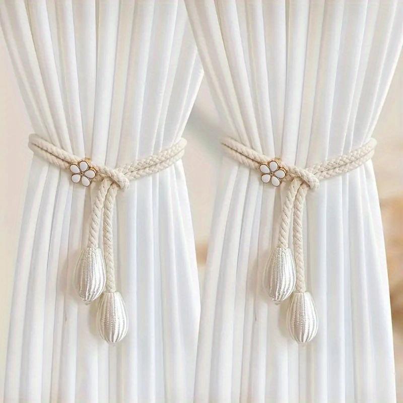 1 Adjustable Hand Braided Curtain Fasteners with Small Metal Drapes - No Punch Size Universal Elastic Curtain Strap