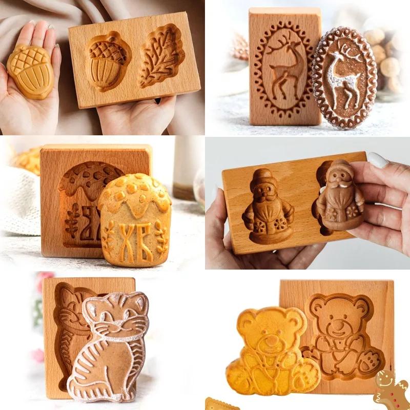 Moules à biscuits pour la pâtisserie Cutter à biscuits en bois Moules 3D pour biscuits en pain d'épice Presse pour gâteaux Gaufrage Citrouille Ustensiles de boulangerie Tampons