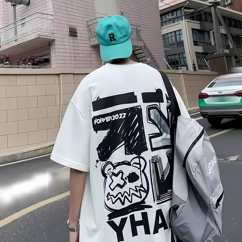 

Summer New Men s Comfortable Cartoon Graffiti Printed Letter Pattern Men s Top Outdoor Fashion High Street T-shirt S
