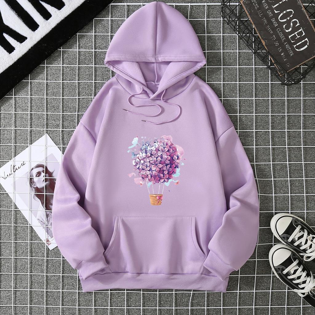 European and American printed hooded long-sleeved women's sweater large size European size loose