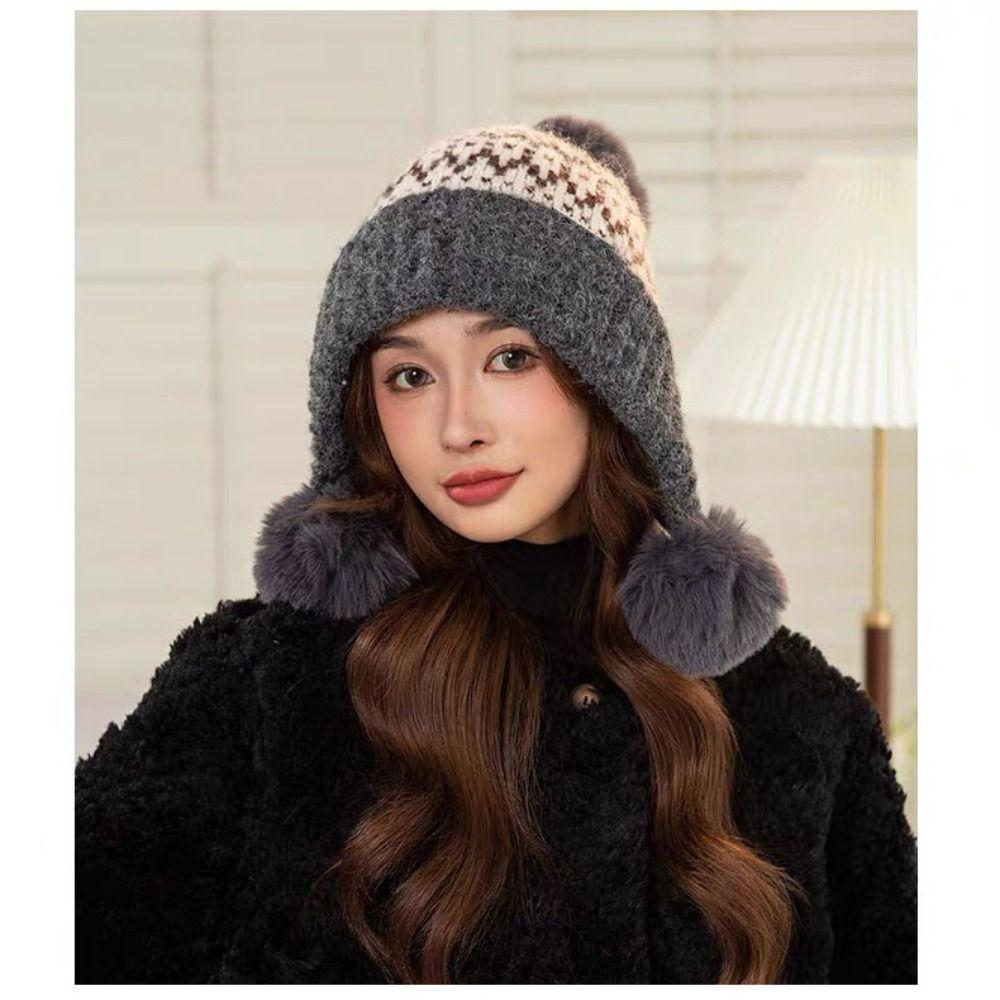 Thickened Bonnet Caps Warm Winter Hat with Pompon Fashion Women's Beanies Autumn Winter