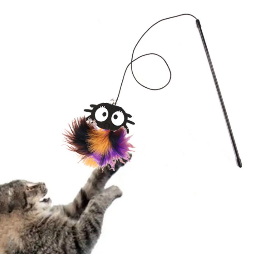 Cat Accesories Decorative Halloween Cat Teaser Stick Feather with Bells Cat Wand Toy Plush Cat Teaser Wand Halloween