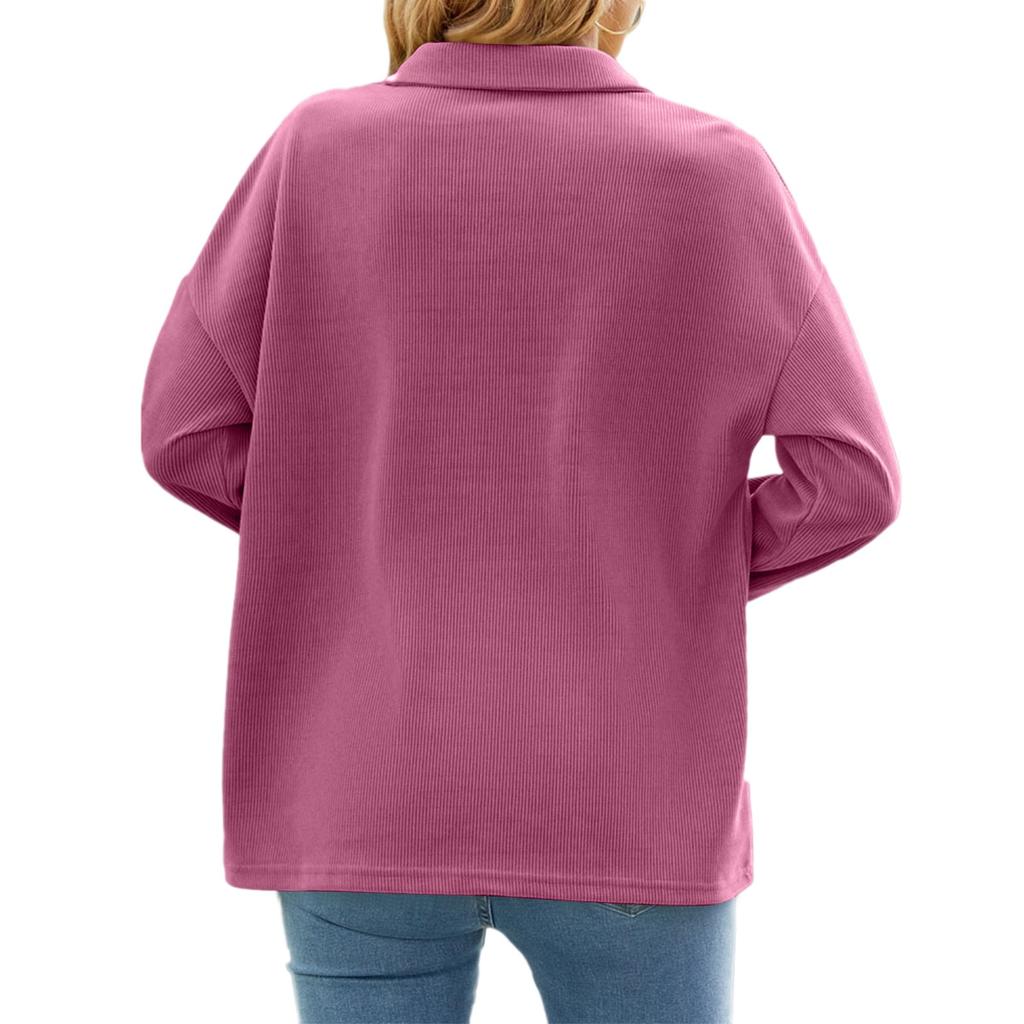 Women's Fashion Casual Versatile Lapel Loose Long Sleeve Pullover Solid Color Long Sleeve Women's Sweatshirt