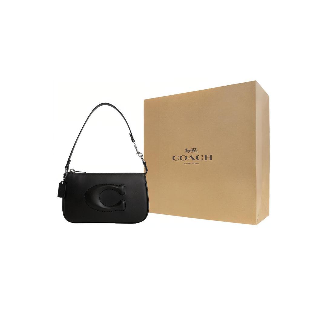 Coach Nolita 19 Signature Logo Reißverschluss Glattes Leder Schulter-Tragetasche Kleine Damen-Handtaschen Schwarz CR364-SVBK