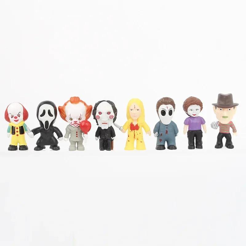 24Pcs/Set Horror Movie Characters V for Vendetta Chucky Freddy Jason Scary Saw PVC Action Figures Toys