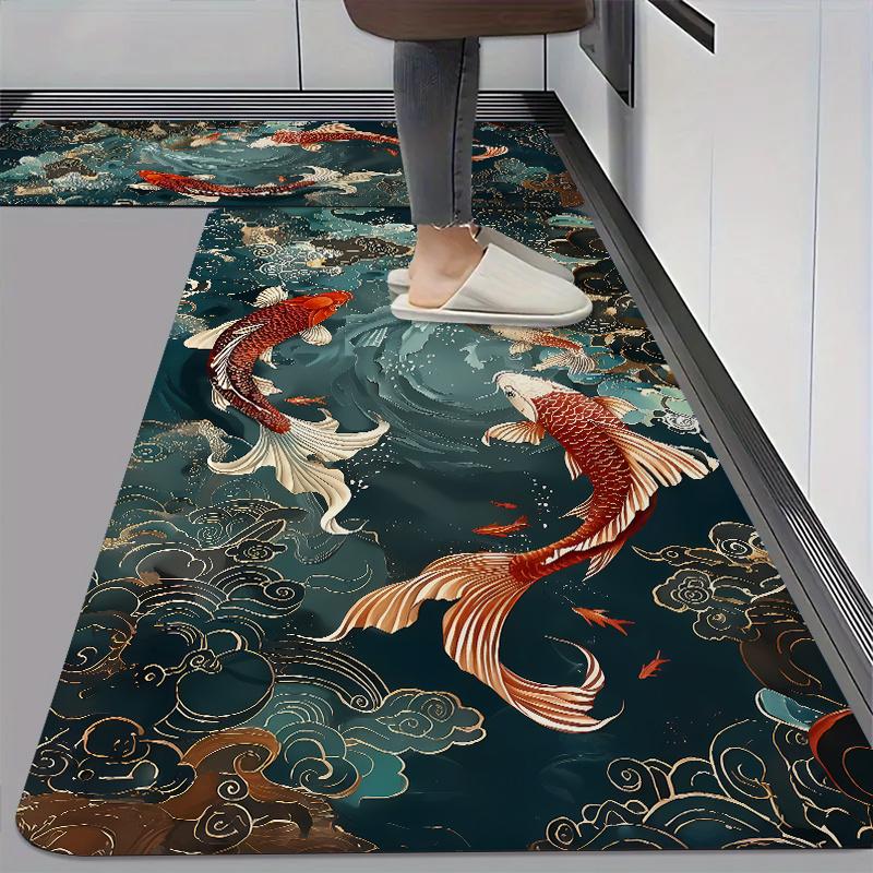 VIKAMA Dark Ocean World Carpet Koi Lucky Mat Non-Slip Kitchen Rug Doormat Bathroom Mat Carpet For Live Room Rug For Bedroom
