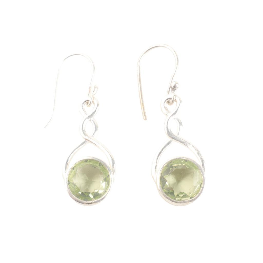 Round Shape Green Amethyst Gemstone 925 Sterling Silver Designer Earrings 1.68" CE-15-17