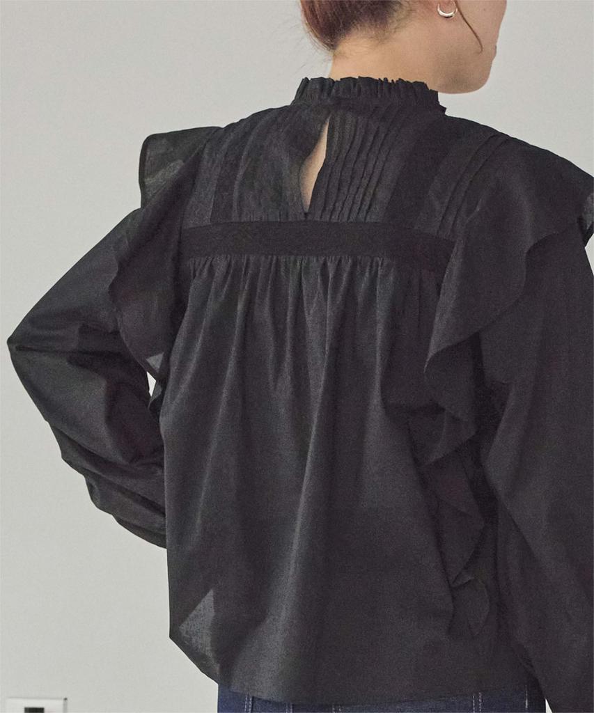 Titibait Pin Tuck Design Ruffle Blouse AFXP4300 Small Blue Women's