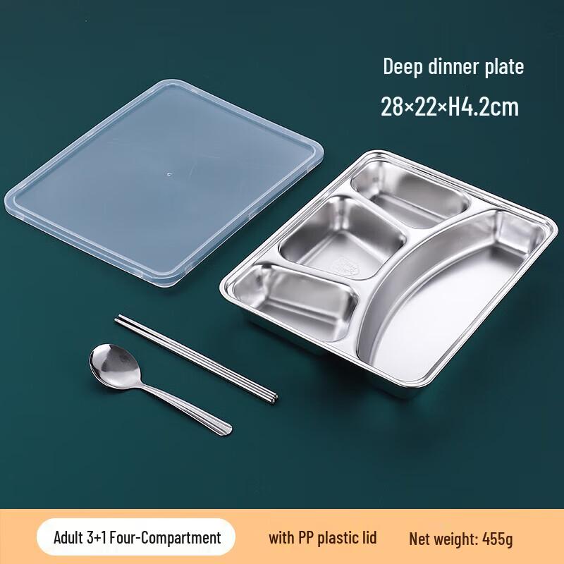 

Deep Stainless Steel 5-Compartment Lunch Tray with Lid