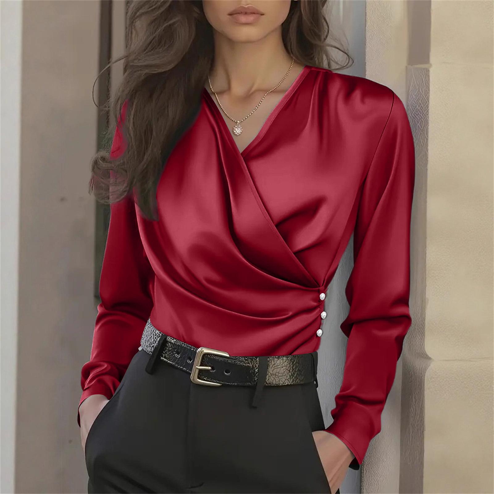 

Women s French Luxury V-Neck Slim Fit Elegant Versatile Blouse XL