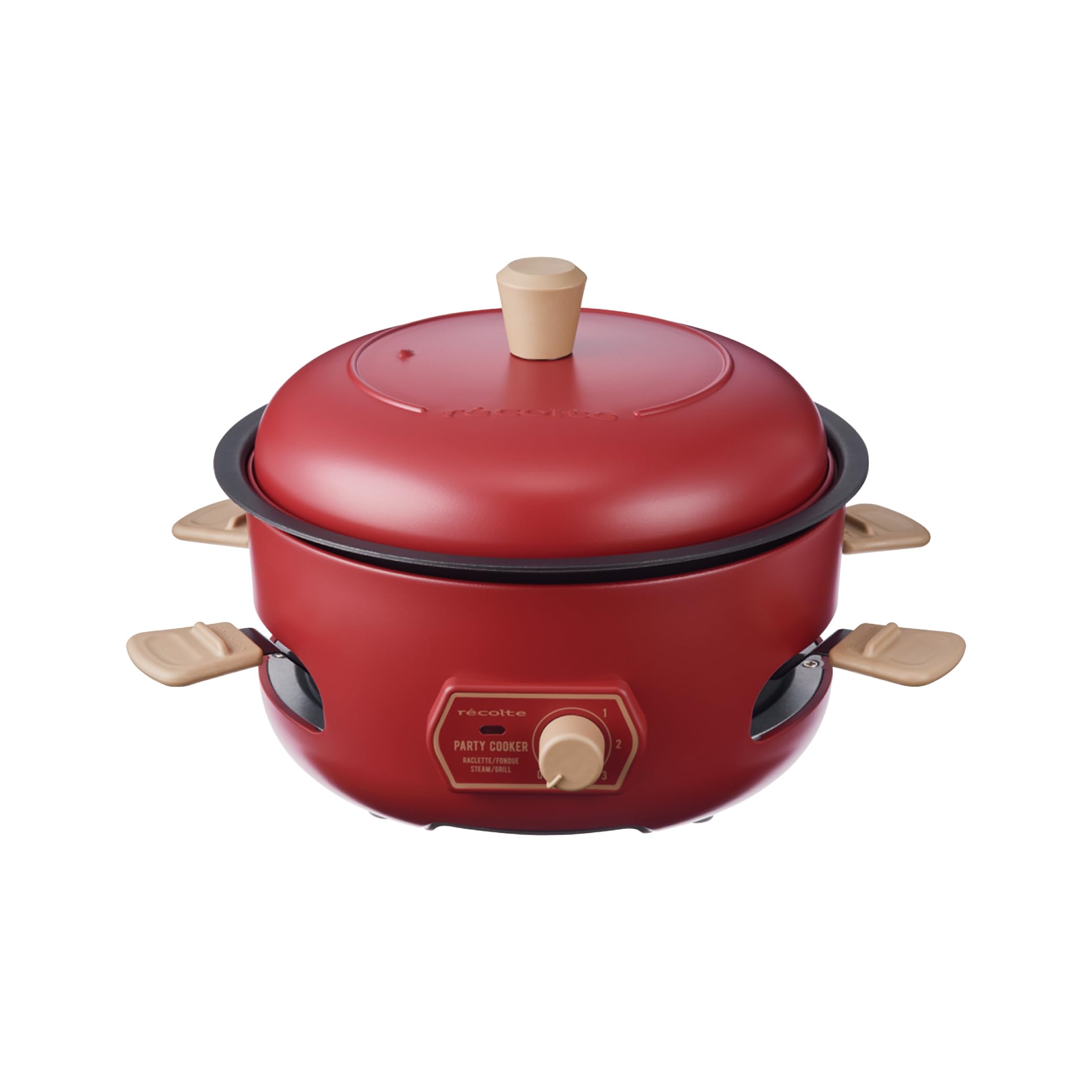 

recolte Party Cooker Tabletop Cooker Hot Plate Fondue Pot Takoyaki Popcorn Steamed Dishes Card Recipe Included Red RRF-3